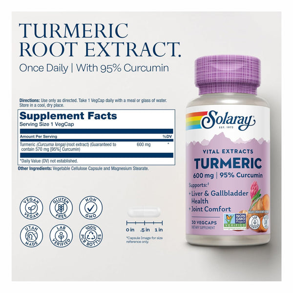 Solaray, Turmeric, 600mg, 30 cps