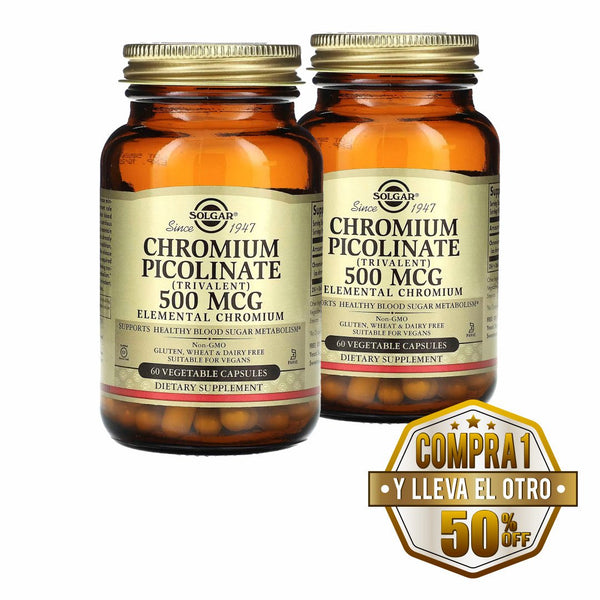 Solgar, Chromium Picolinate, 500 mcg, 60 cps - Compra 1 lleva el otro al 50%